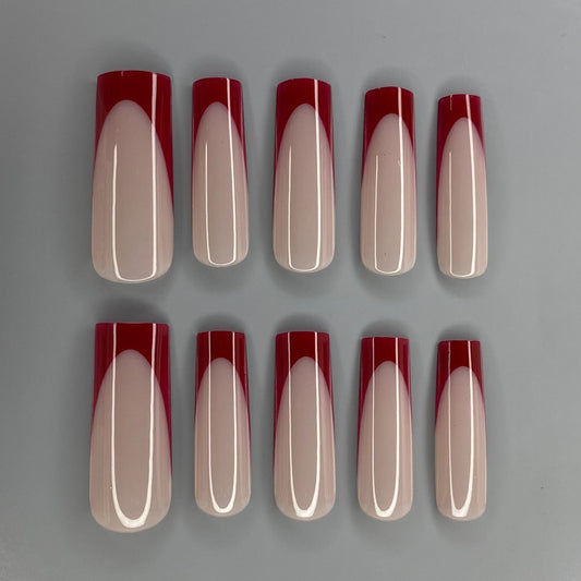 Red French Tip Square Nail Set